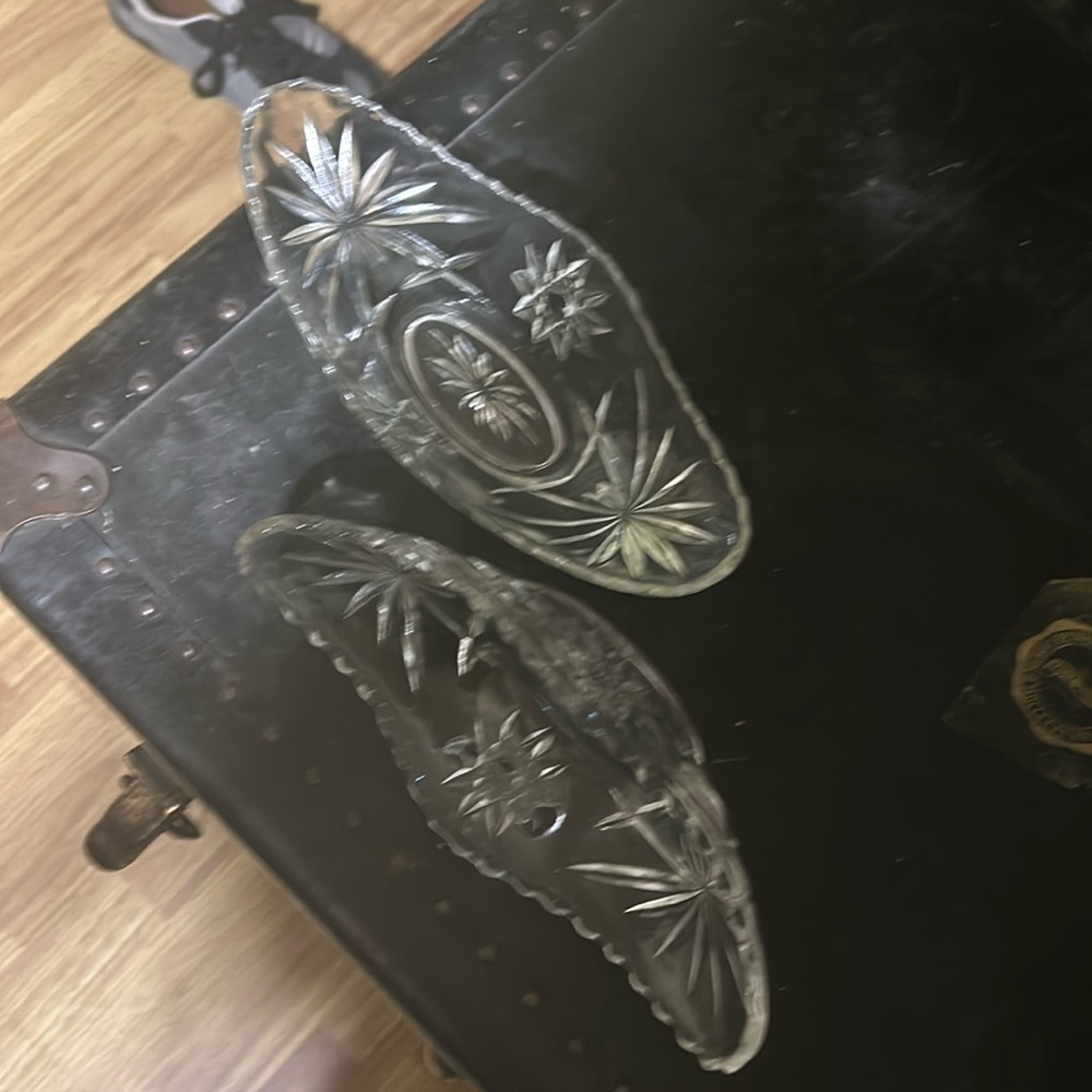Matching pair of ornate glass serving bowls